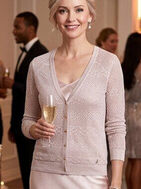 Juicy Couture silk sparkling pink crocheted cardigan